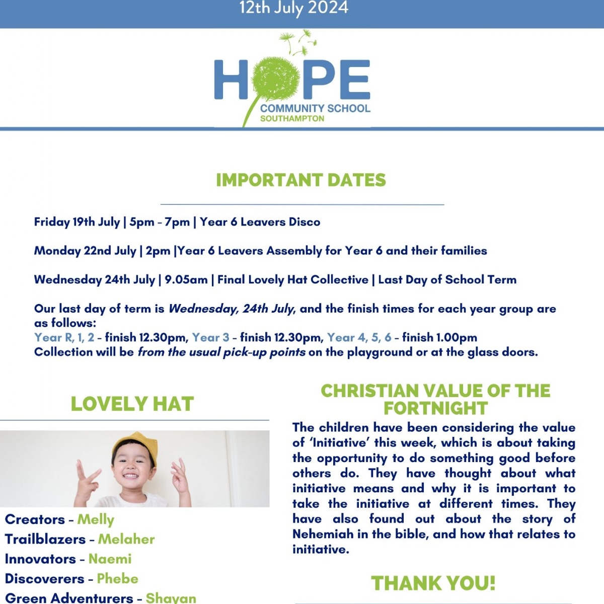 New Generation Schools Trust - Newsletter dated 12th July 2024